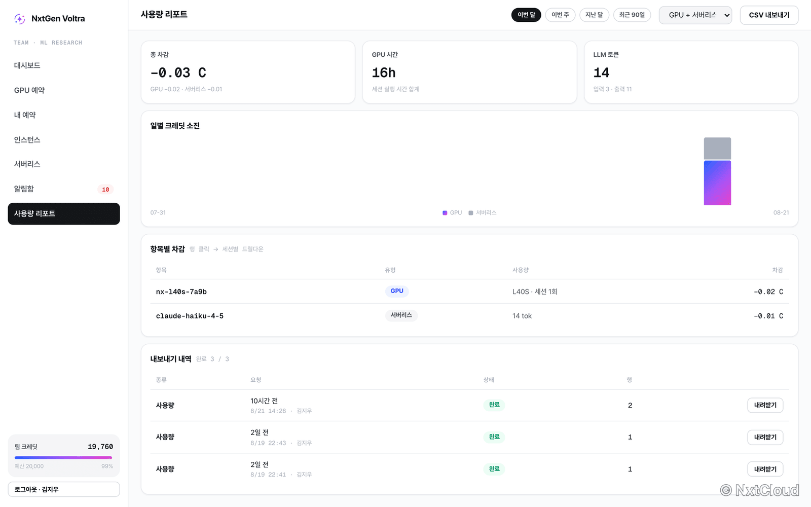 사용량 리포트